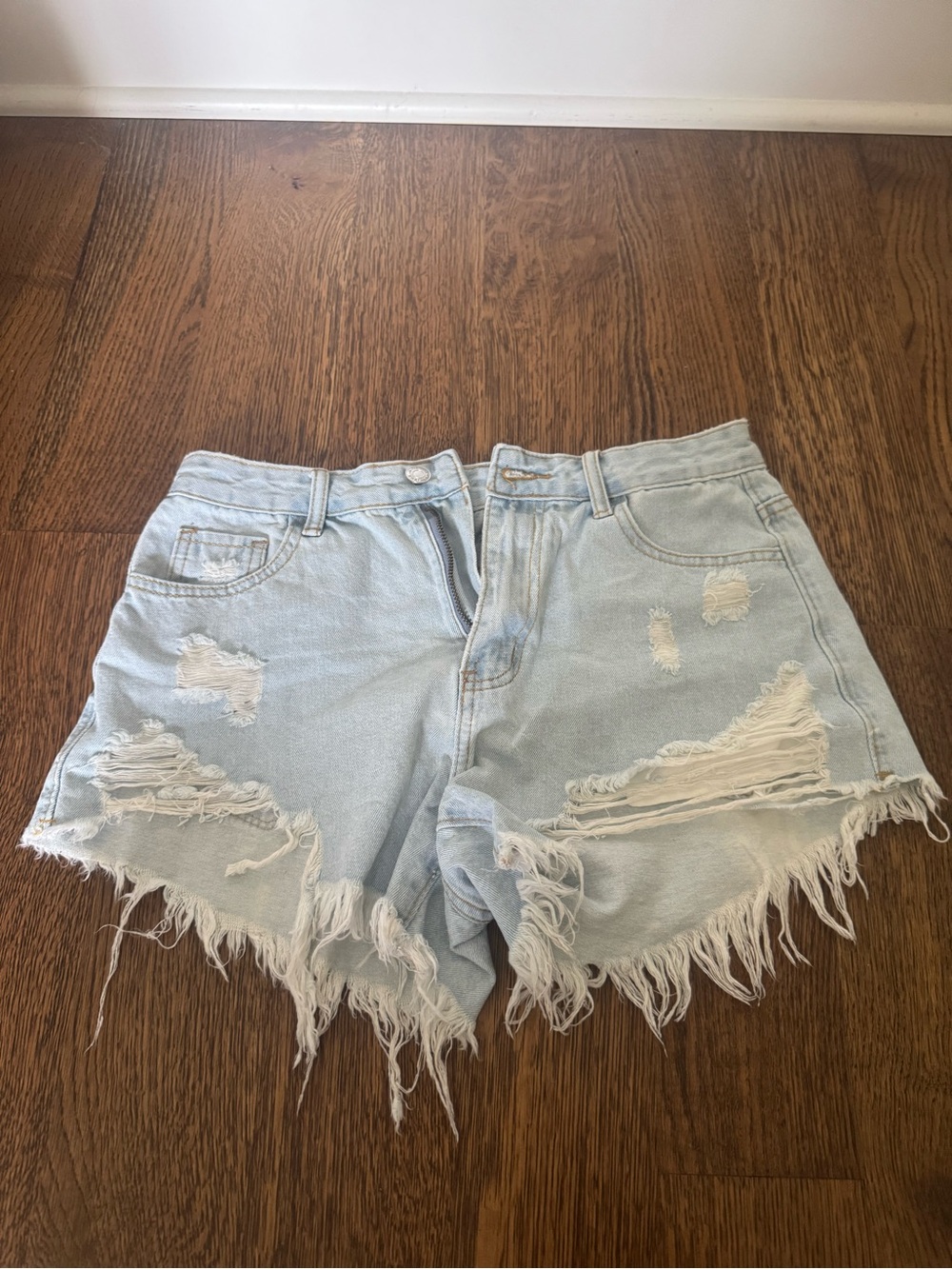 SHEIN Light Blue Distressed High-Rise Jean Shorts